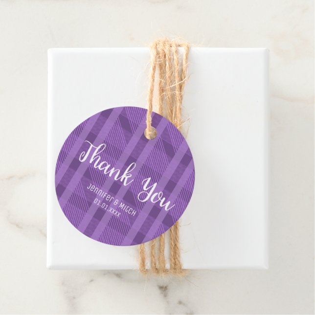 Violet Tartan Play Lila Bröllop Gåvor Etiketter (På plats)