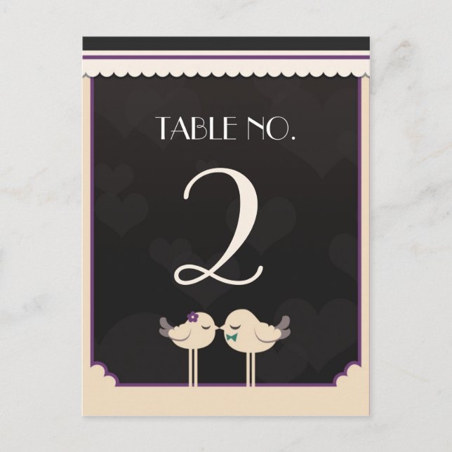 Violet Teal Love birds Bordsnummer Card (Framsida)