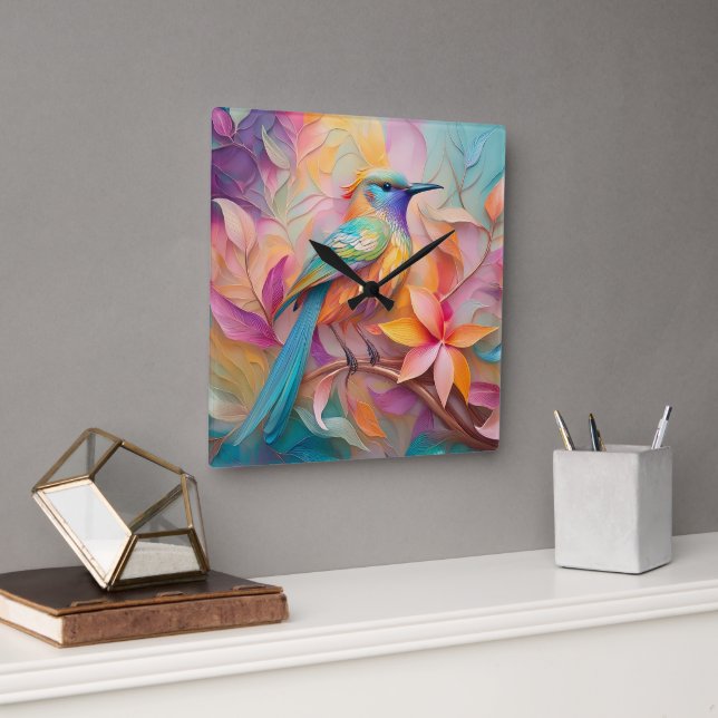 Violet Throated Songbird Fantasy Bird Fyrkantig Klocka (Kontor)