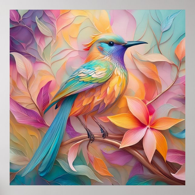 Violet Throated Songbird Fantasy Bird Poster (Framsidan)