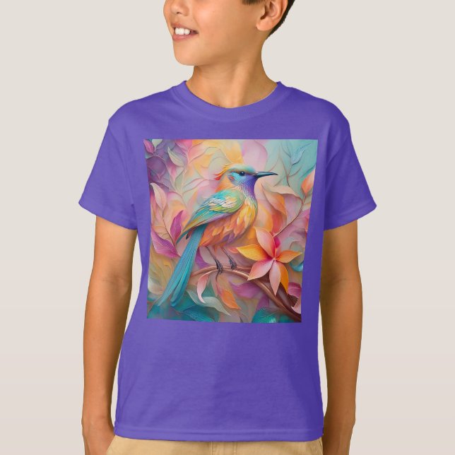 Violet Throated Songbird Fantasy Bird T Shirt (Framsida)