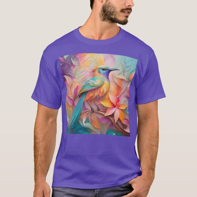 Violet Throated Songbird Fantasy Bird T Shirt (Framsida)