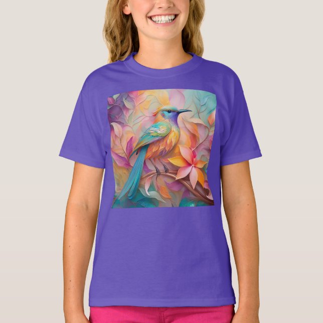 Violet Throated Songbird Fantasy Bird T Shirt (Framsida)