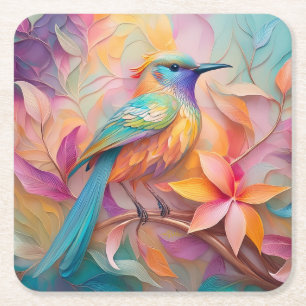 Violet Throated Songbird Fantasy Bird Underlägg Papper Kvadrat