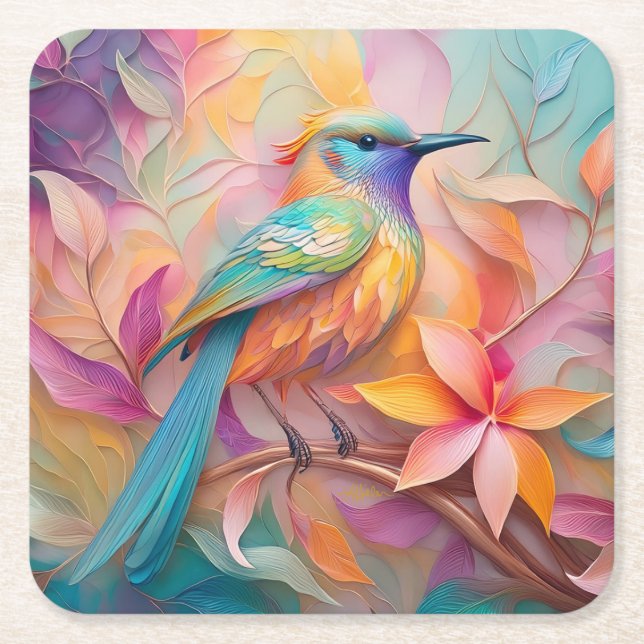 Violet Throated Songbird Fantasy Bird Underlägg Papper Kvadrat (Framsidan)