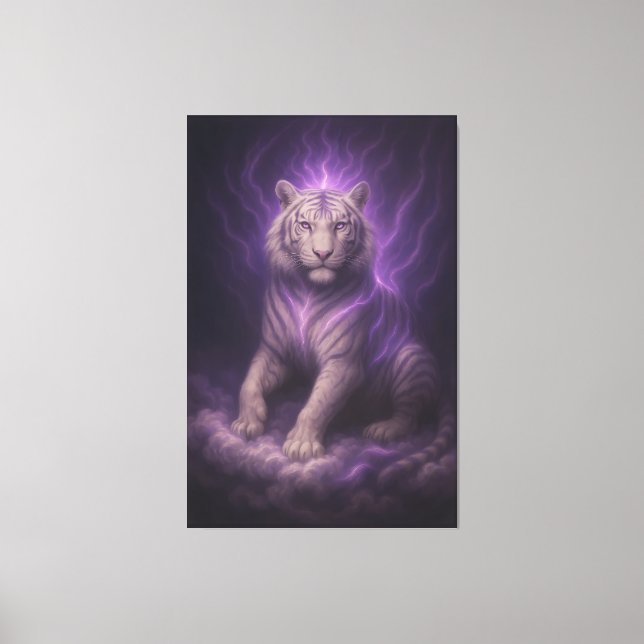 Violet Thundercloud White Tiger – Mystic Aura Guar Canvastryck (Framsida)