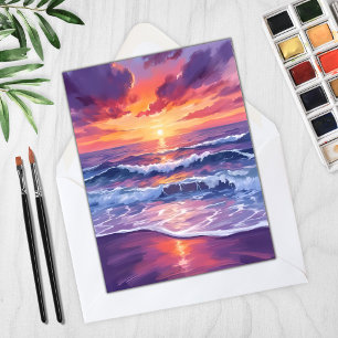 Violet Tide Lila solnedgång Ocean Waves Kort