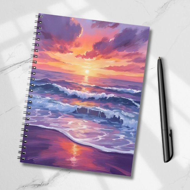 Violet Tide | Lila solnedgång Oceanens vågor målad Anteckningsbok (Skapare uppladdad)