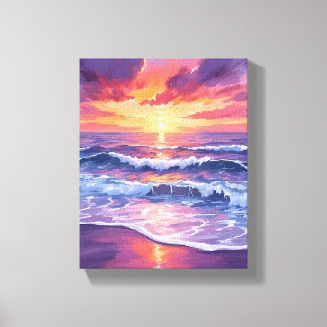 Violet Tide | Lila Sunset Ocean Vågar Painting Canvastryck (Framsida)