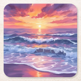 Violet Tide | Lila Sunset Ocean Vågar Paweed Underlägg Papper Kvadrat