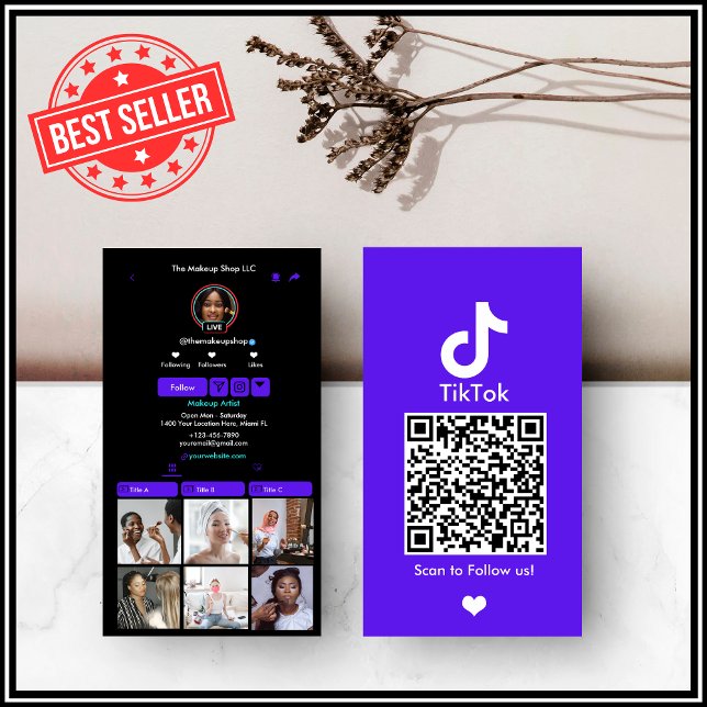 Violet TikTok Sociala Media QR-kod Visitkort (Skapare uppladdad)