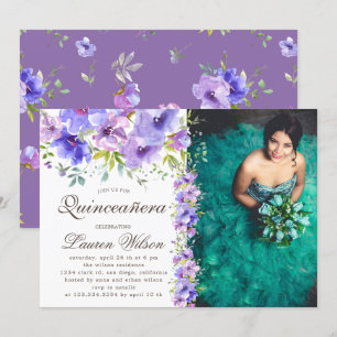 violet trädgårdsfotoinbjudan Quinceanera blommigt Inbjudningar