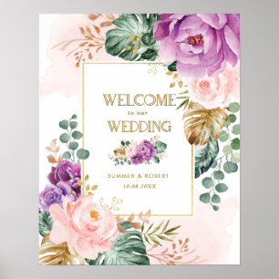 Violet Tropical Blommigt Greenery Bröllop Poster