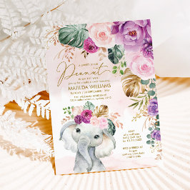  Violet Tropical Greenery Elephant Baby Inbjudningar