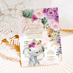 Violet Tropical Greenery Elephant Baby Inbjudningar