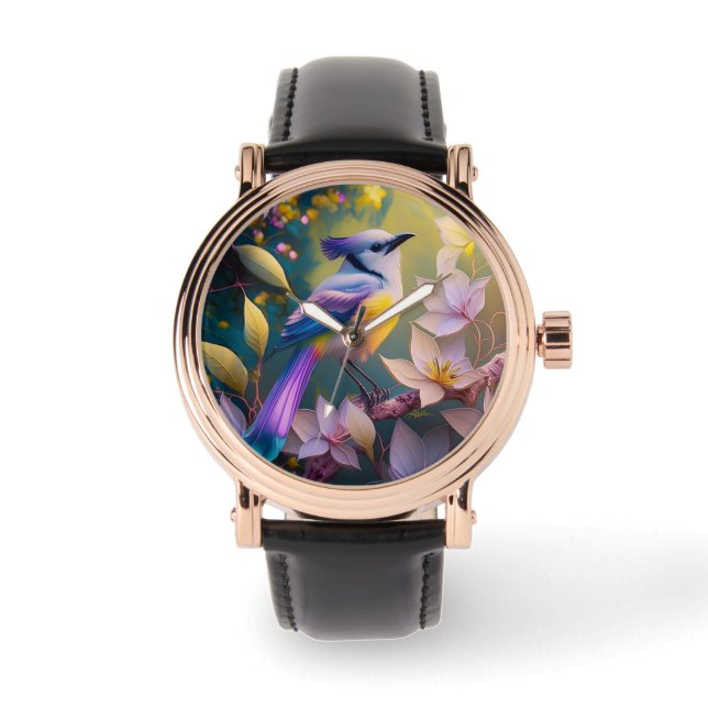 Violet Tuftad Gult Brast Fantasy Bird Armbandsur (Framsida)