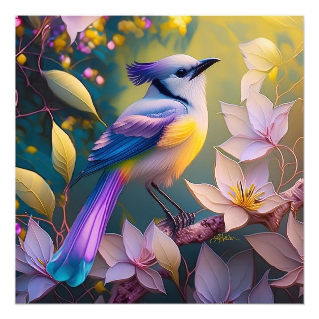 Violet Tuftad Gult Brast Fantasy Bird Fototryck (Framsidan)