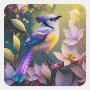 Violet Tuftad Gult Brast Fantasy Bird Fyrkantigt Klistermärke