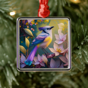 Violet Tuftad Gult Brast Fantasy Bird Julgransprydnad Metall