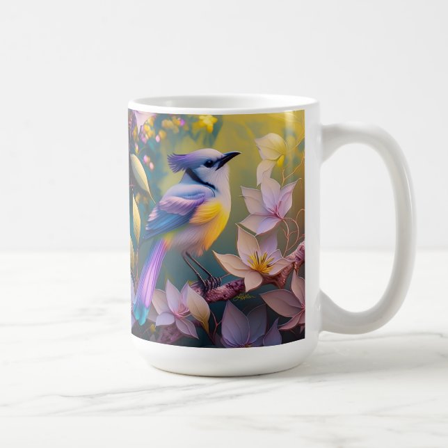 Violet Tuftad Gult Brast Fantasy Bird Kaffemugg (Höger)