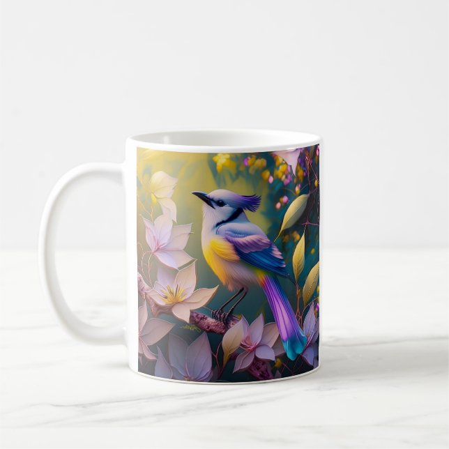 Violet Tuftad Gult Brast Fantasy Bird Kaffemugg (Vänster)