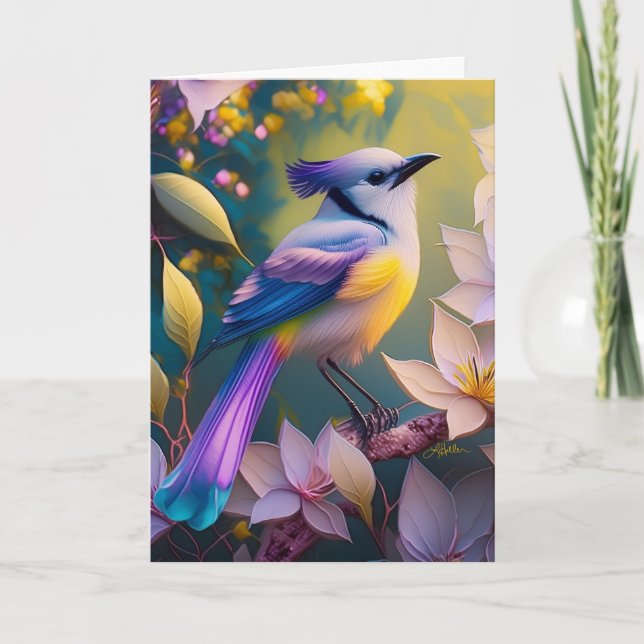 Violet Tuftad Gult Brast Fantasy Bird Kort (Framsida)