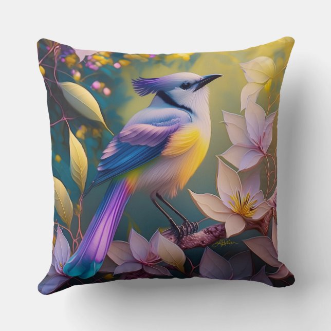 Violet Tuftad Gult Brast Fantasy Bird Kudde (Baksida)