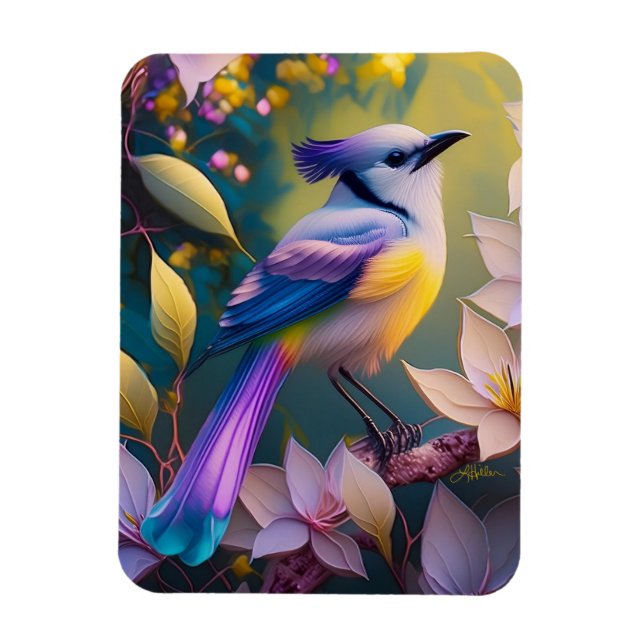 Violet Tuftad Gult Brast Fantasy Bird Magnet (Vertikal)