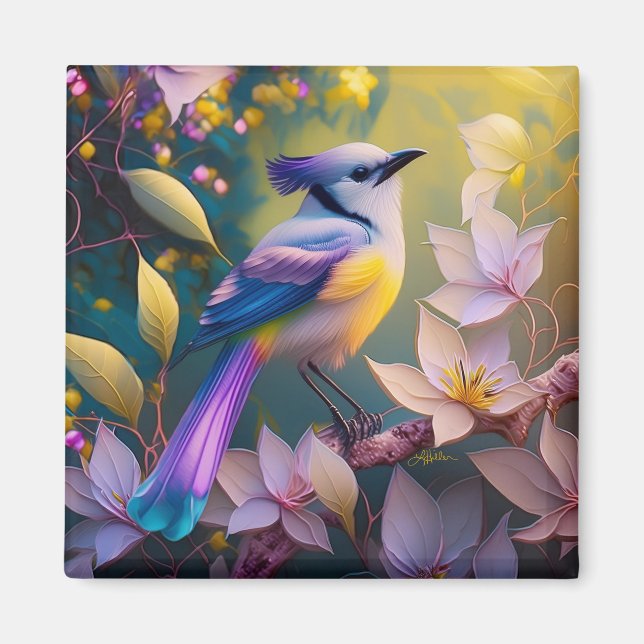 Violet Tuftad Gult Brast Fantasy Bird Magnet (Framsidan)