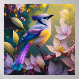 Violet Tuftad Gult Brast Fantasy Bird Poster
