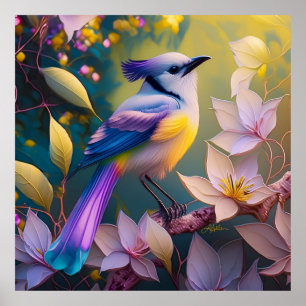 Violet Tuftad Gult Brast Fantasy Bird Poster