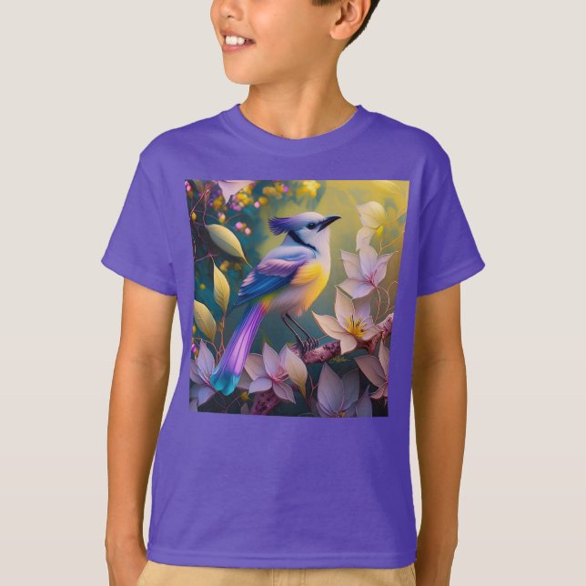 Violet Tuftad Gult Brast Fantasy Bird T Shirt (Framsida)