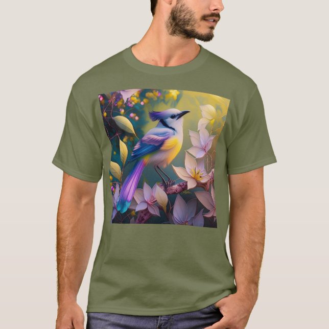 Violet Tuftad Gult Brast Fantasy Bird T Shirt (Framsida)