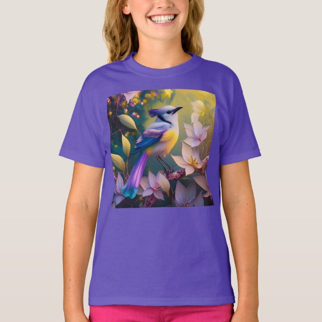 Violet Tuftad Gult Brast Fantasy Bird T Shirt (Framsida)