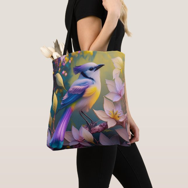 Violet Tuftad Gult Brast Fantasy Bird Tygkasse (Närbild)