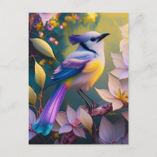 Violet Tuftad Gult Brast Fantasy Bird Vykort