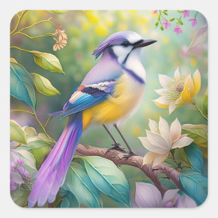 Violet Tufts Jay Fantasy Bird Fyrkantigt Klistermärke