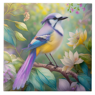 Violet Tufts Jay Fantasy Bird Kakelplatta