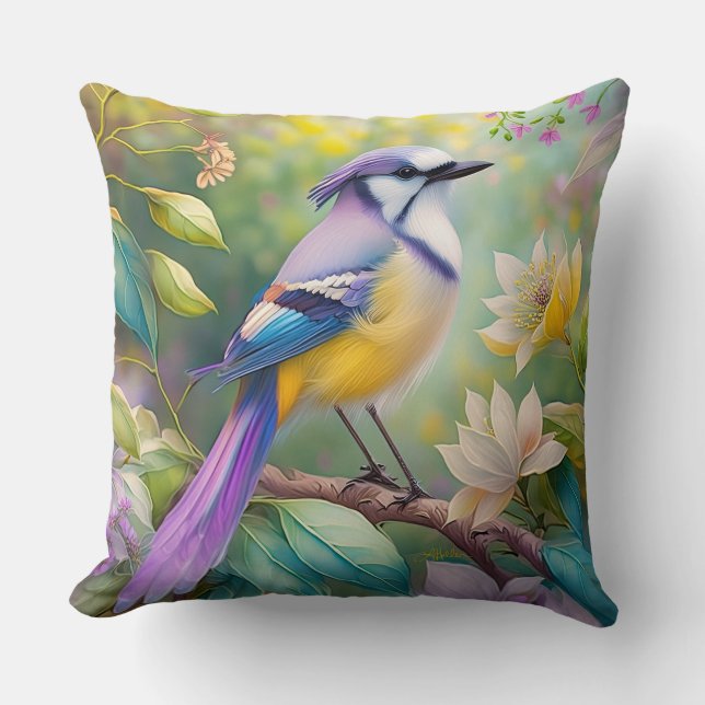 Violet Tufts Jay Fantasy Bird Kudde (Framsida)