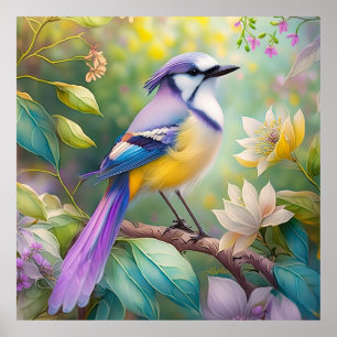 Violet Tufts Jay Fantasy Bird Poster