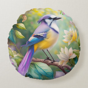 Violet Tufts Jay Fantasy Bird Rund Kudde