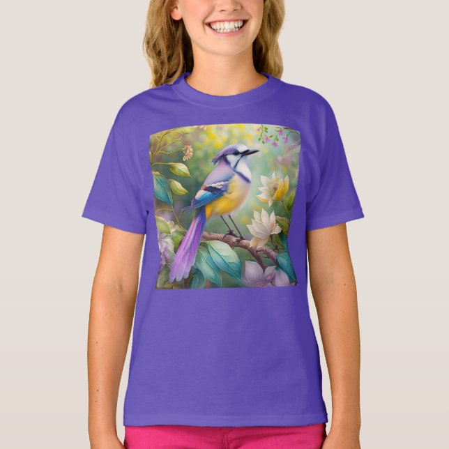 Violet Tufts Jay Fantasy Bird T Shirt (Framsida)