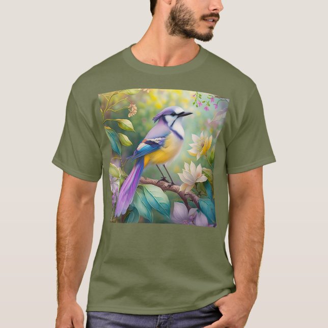 Violet Tufts Jay Fantasy Bird T Shirt (Framsida)
