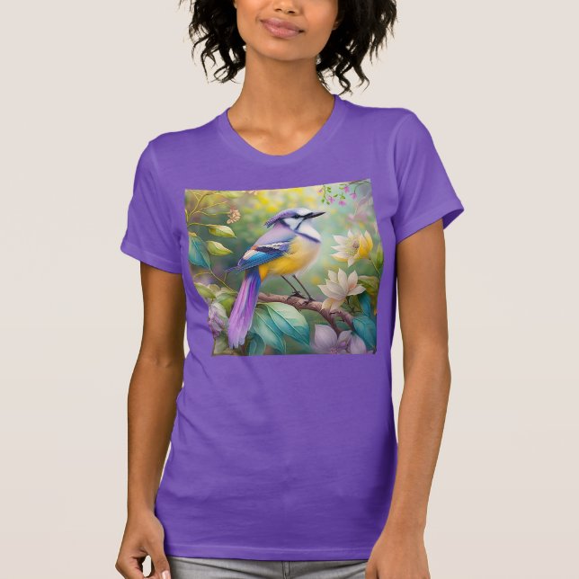 Violet Tufts Jay Fantasy Bird T Shirt (Framsida)