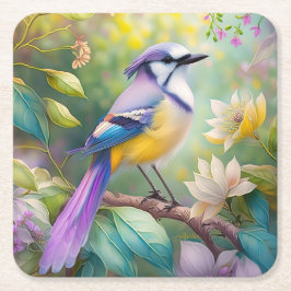 Violet Tufts Jay Fantasy Bird Underlägg Papper Kvadrat