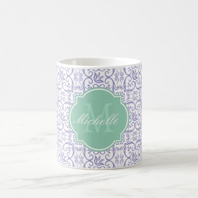 Violet Tulip Damask Monogram Mugg (Center)