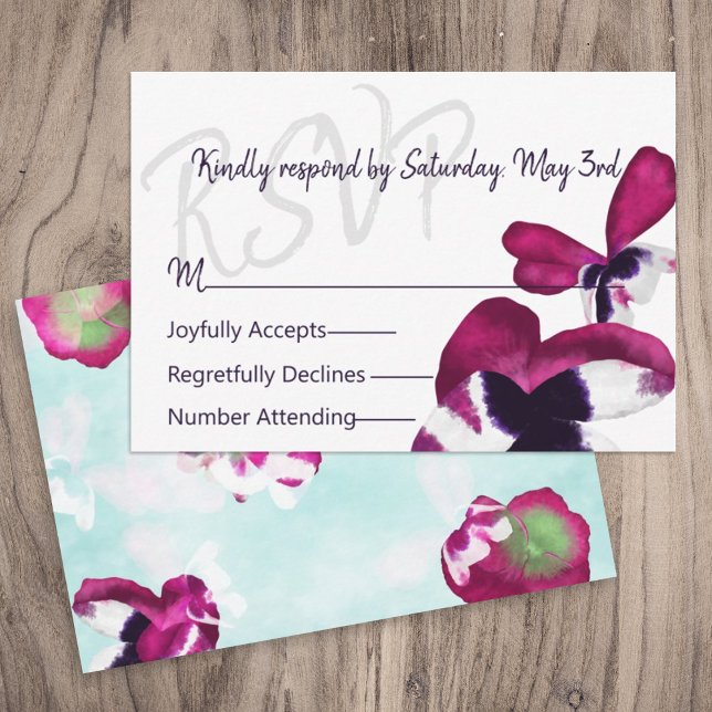 Violet, Turquise Pansies-Bröllop OSA Card Rådkort (pink purple violet turquoise blue wedding rsvp response respond enclosure cards, flowers pansies)