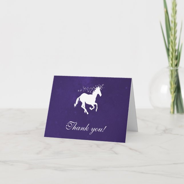 Violet Unicorn Bröllop tackkort (Framsida)
