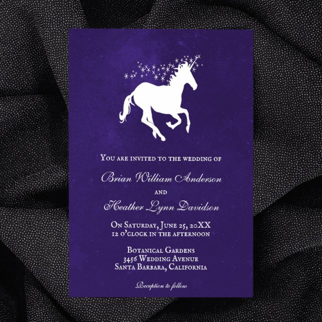 Violet Unicorn-inbjudan Inbjudningar (Violet Unicorn Wedding Invitation)