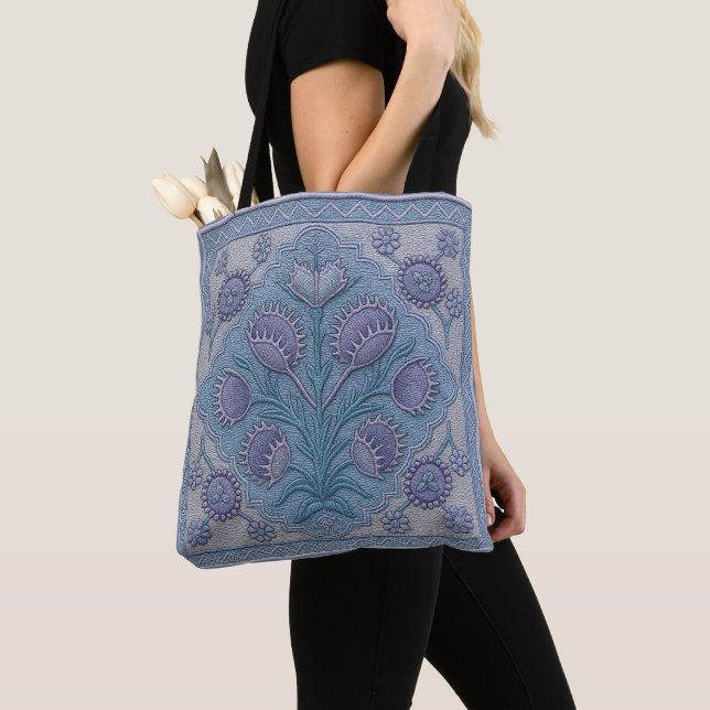 Violet Venus Fly Trap Tote Bag Tygkasse (Närbild)